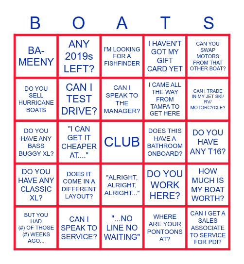 Boat Sales Bingo Pt. Deux Bingo Card