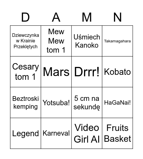 Komiksy do przeczytania Bingo Card