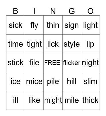 Long i    Short i Bingo Card