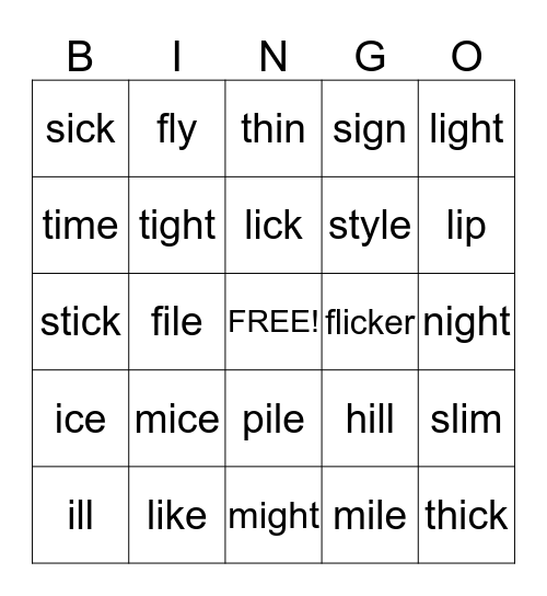 Long i    Short i Bingo Card