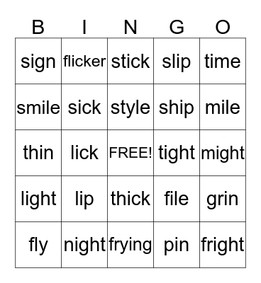 Long i    Short i Bingo Card