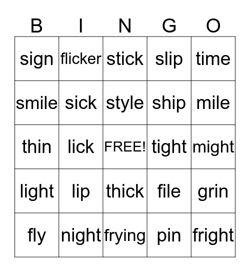 Long i    Short i Bingo Card