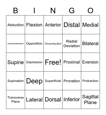 Medical Terminology Bingo Card