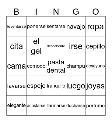 Spanish Bingo Card