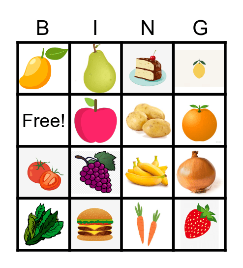 Fruits and vegetables Bingo Card