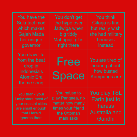 Indonesia Main Bingo Card