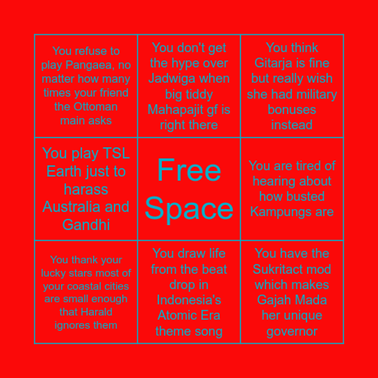 Indonesia Main Bingo Card