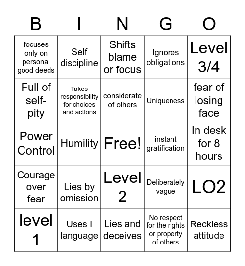 Tactics & Barriers Bingo Card