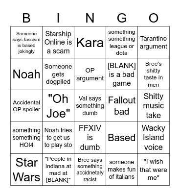 cumpit bingo Card