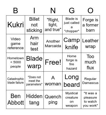 Forged in Bingo Card