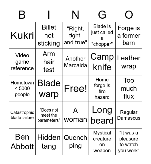 Forged in Bingo Card