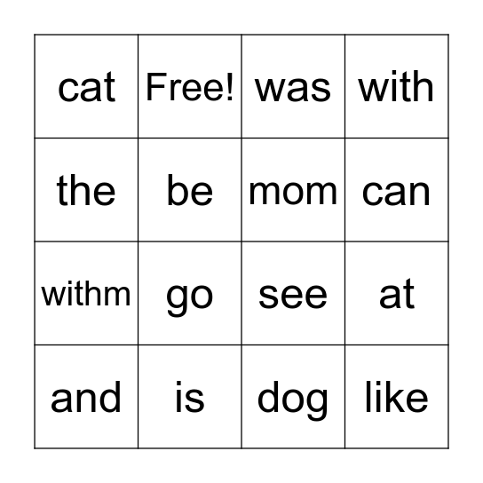 Avery's Bingo Card