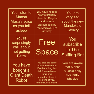 Mali Main Bingo Card