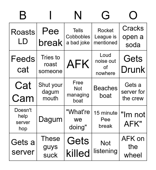 UniverseRob Bingo Card
