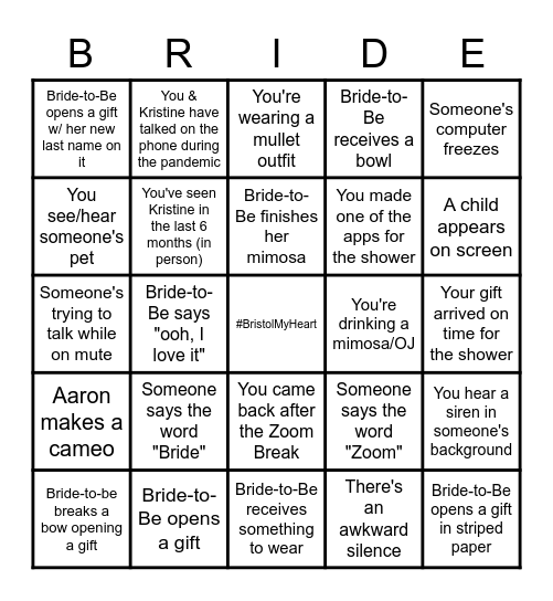 BRIDAL BINGO Card