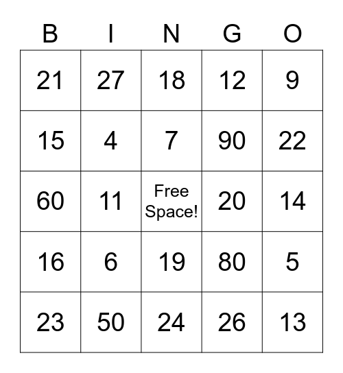 Zahlen: 1 - 30 and 10s Bingo Card