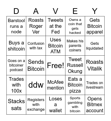 Davey Bitcoin Bingo Card