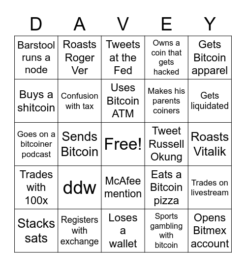 Davey Bitcoin Bingo Card