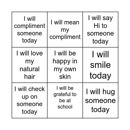 I WILL BE SURE Bingo Card