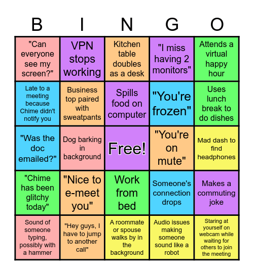 Wfh Bingo Card