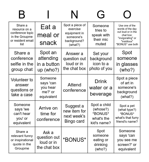 Untitled Bingo Card