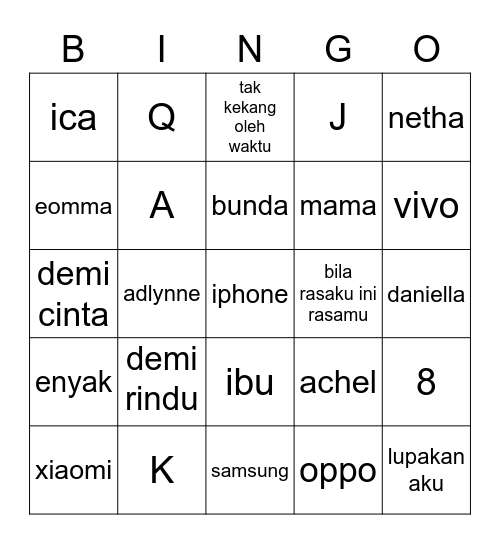 DANIELLA Bingo Card