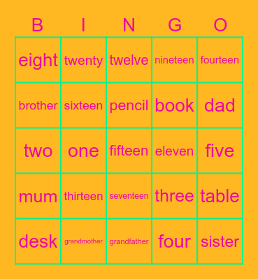 Spelling Bee List 1 Bingo Card
