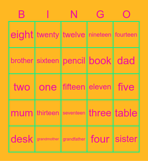 Spelling Bee List 1 Bingo Card