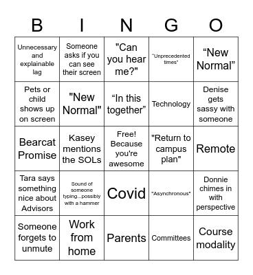 All Advisor Meeting Bingo! Bingo Card