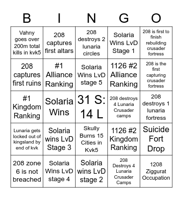 SINISTERS BINGO Card