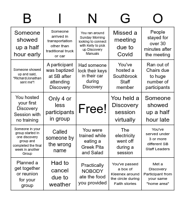Discovery Group Bingo Card