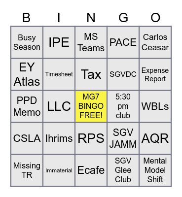 MG7 WORD BINGO Card