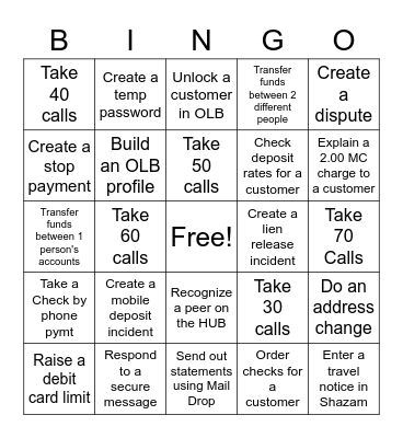 Equity Customer Care Bingo Card