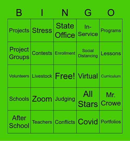 4-H Fall Planning Bingo Card
