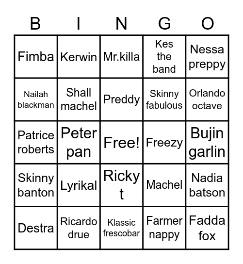 Soca artist Bingo Card