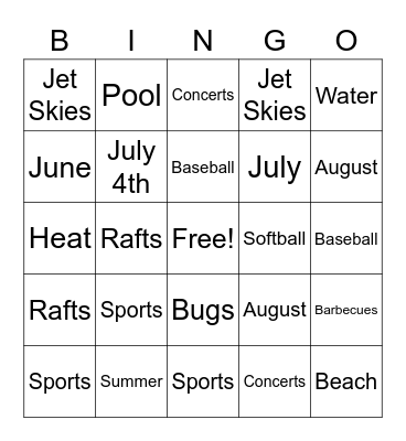 Summer Fun Bingo Card