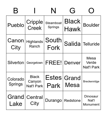 Colorado Bingo Card