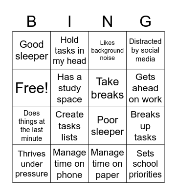Sheridan Time Management BINGO Card