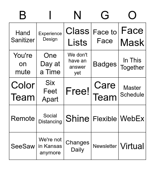 SLE Bingo Card