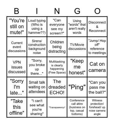 Conference Call Bingo Card