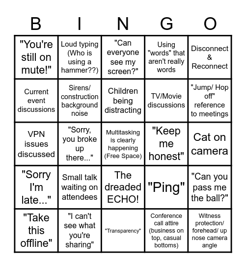 Conference Call Bingo Card