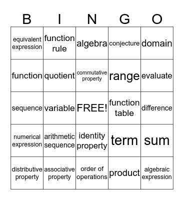 Vocabulary Bingo Card