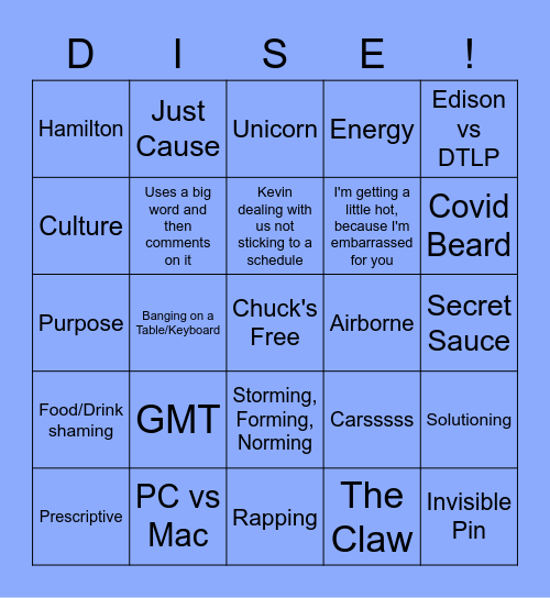DISE-isms Bingo Card
