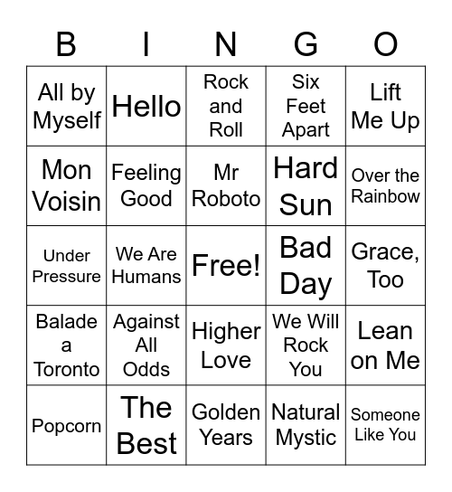 Music Social Bingo Card