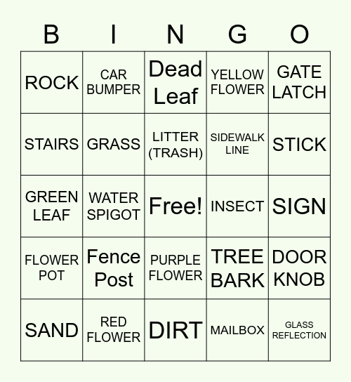 Up Close Bingo Challenge (Outside) Bingo Card