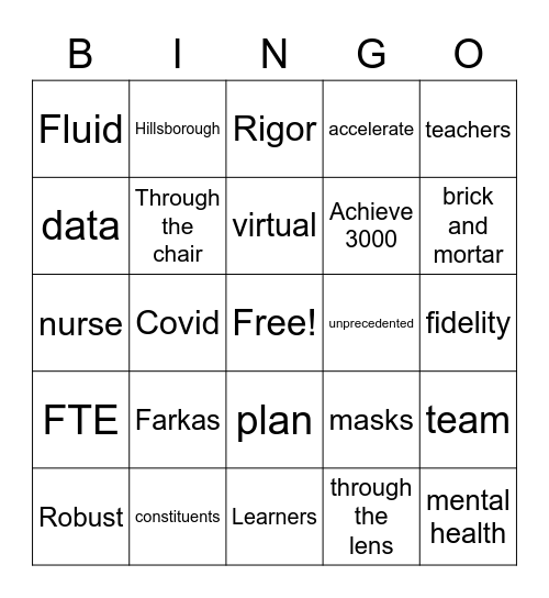 Back to School BM Bingo Card