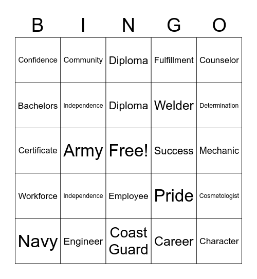 College and Career Readiness Bingo Card