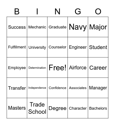 College and Career Readiness Bingo Card