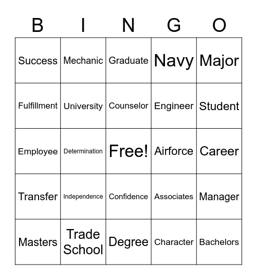 College and Career Readiness Bingo Card