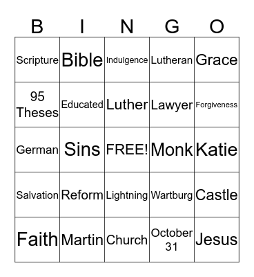 Reformation BINGO Card